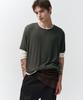 NOIRER Layered Half Long Sleeve T-Shirt (Charcoal Ivory)