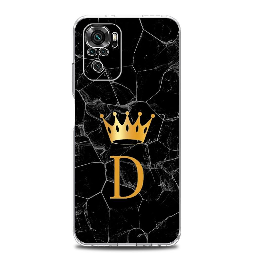 Crown Letter A To Z Phone Case For Xiaomi Redmi Note 13 12 5G 9S 9 8 10 11 Pro Plus 4G 9T 13C 12C10C 9C 9A 7 Pro Clear Cover