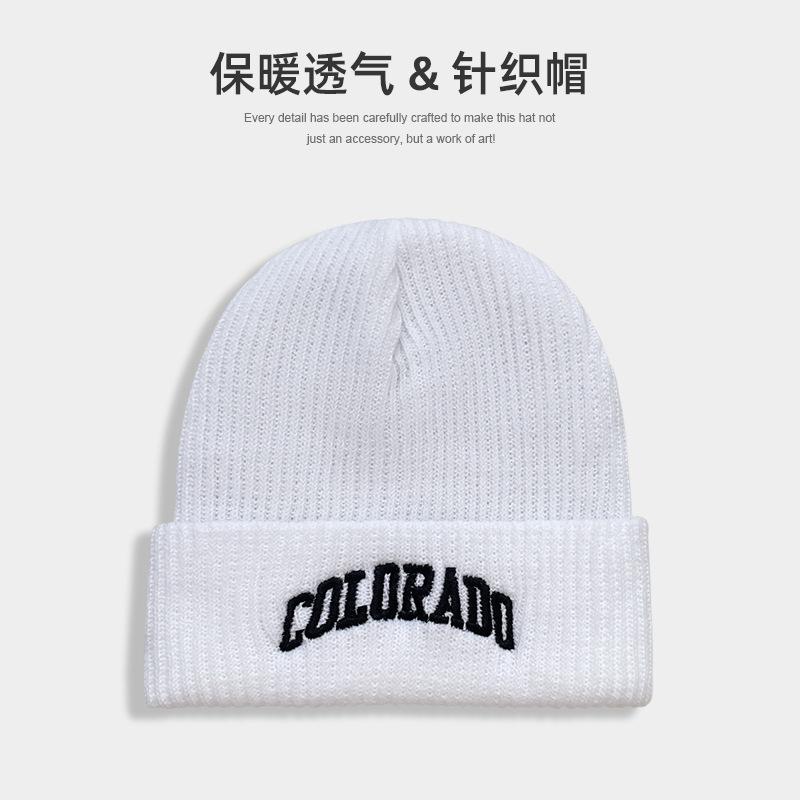 

Korean-style trendy brand embroidered letter knitted beanie for women, autumn and winter windproof ear-protecting warm pullover cold hat 54-60CM