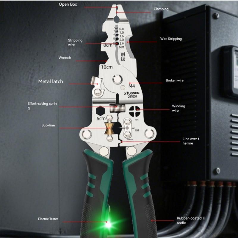 Professional 3 In 1 Wire Stripping Tool with Voltages Detection and Accuracy Cutting Blade for Electricians and DIY Projects