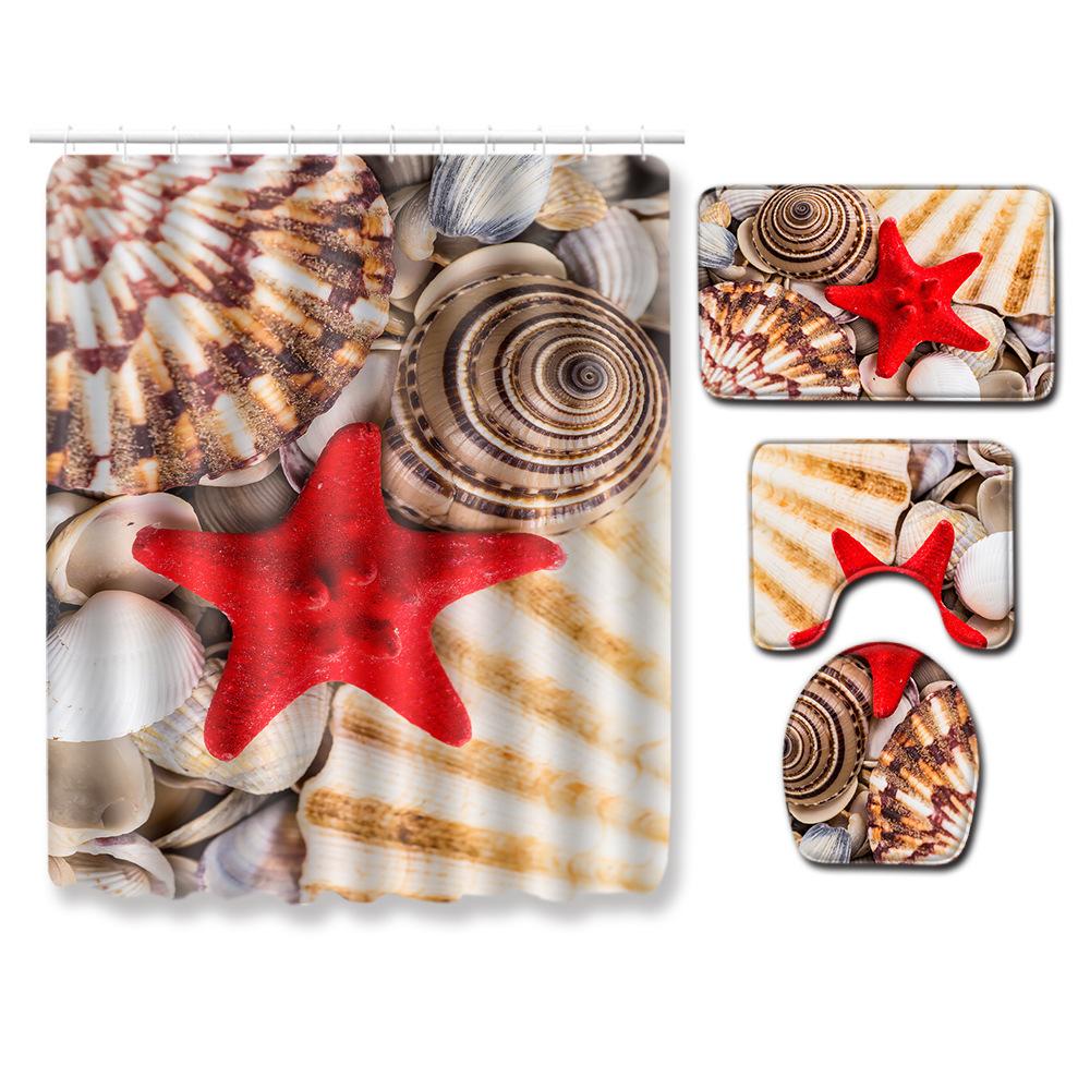 Shower Curtain Floor Mat Toilet Cover Foot Mat Door Mat Carpet Four-Piece Pattern