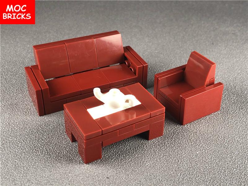 Set  MOC Bricks Coffee Cupboard Microscope Toilet Air Conditioner Desk Educational Building Blocks Toys Kids Gifts