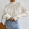 White Relaxed Fit Ribbed High Neck Knit Top