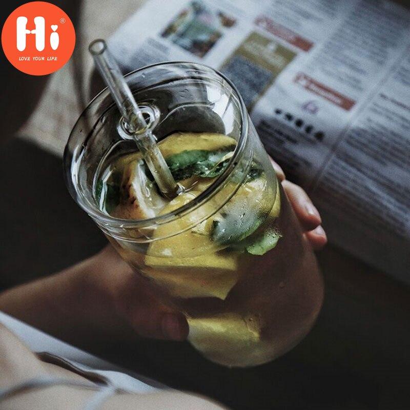 Hi 1/3 ks severský průhledný skleněný hrnek na kávu, žáruvzdorný čaj, mléko a vodu s víčkem a brčkem 500ml