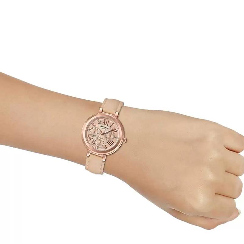 Casio SHEEN series simple casual fashion quartz movement leather strap Japanese and Korean watch women's watch gold dial SHE-3034GL-9AUDF