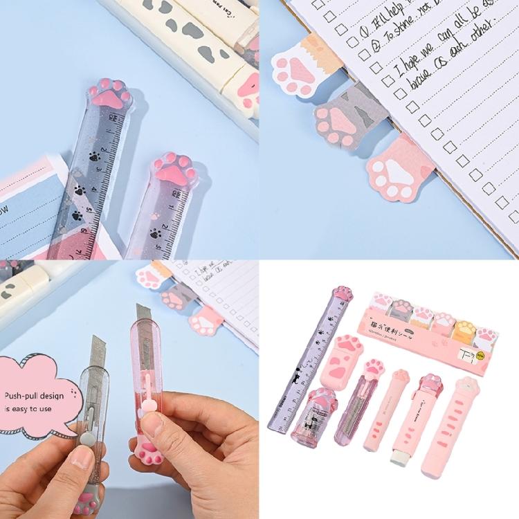9 Pcs Cats Paws Stationery Set Eraser Correction Tape Pencil Case Class Reward Prizes Learning Gift Box for School
