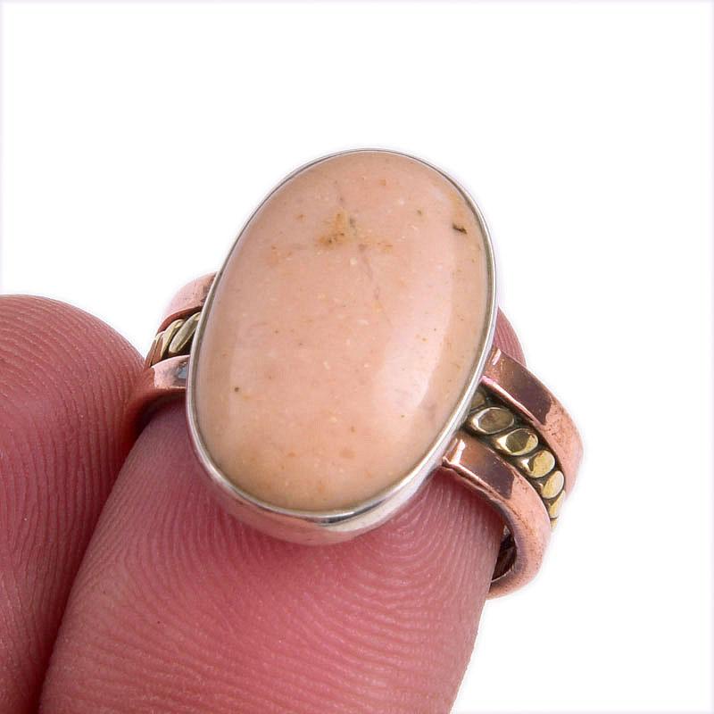 

Natural Pink Opal Gemstone Two Tone 925 Sterling Silver Jewelry Ring S.6.5 W7v58