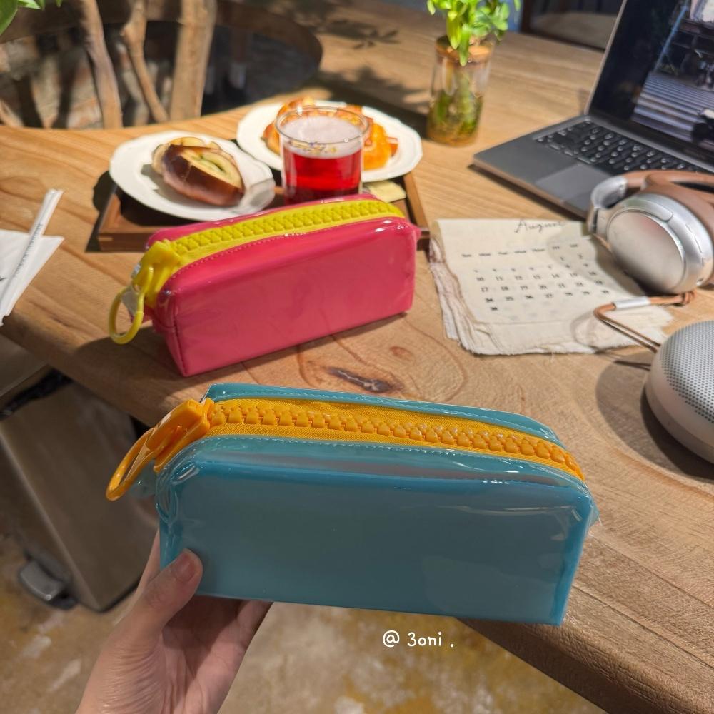 Available Jelly-Like Stationery Organizer Dopamine Pencil Case Minimalist Solid Color Ins Durable Bag Upright