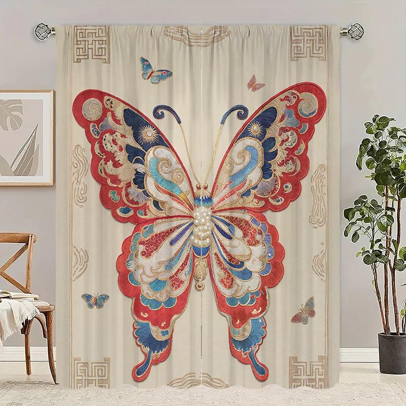 

2Pcs- Butterfly print curtains -100% polyester material, suitable for bedroom curtains and living room decoration. 29Wx64L(75x166CM)x2