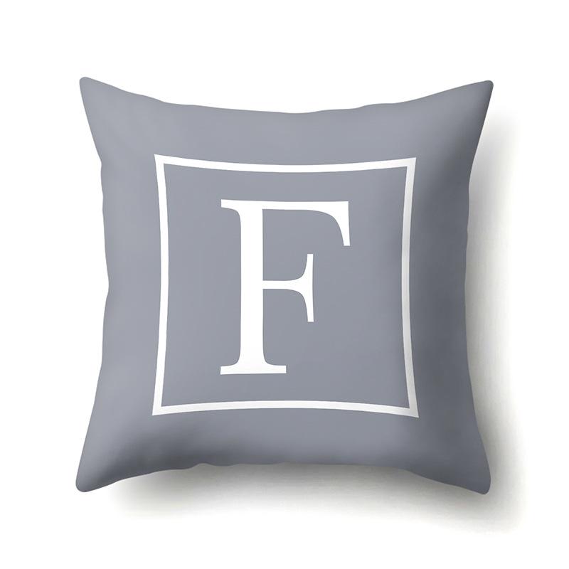 Polyester Pillow Case Gray Base Literary Home Car Decoration 26 English Letter Cushion Car Cushion Cover