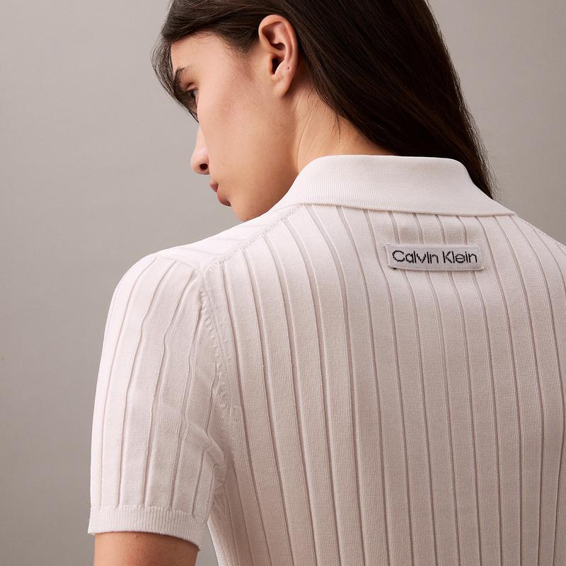 Calvin Klein Casual Striped Texture Polo Short Sleeve Knit Top Women tops White 47AB304-YAA