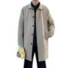 Men Double Breasted Windbreaker Coat Long Sleeve Lapel Solid Color Loose Fit Casual Mid Length Trench Coat with Pockets