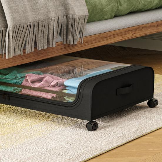 Under-Bed Storage Box with Wheels Large Capacity Dustproof Multi-Purpose Storage Container Clothes Toys Organizer with Clear Window
