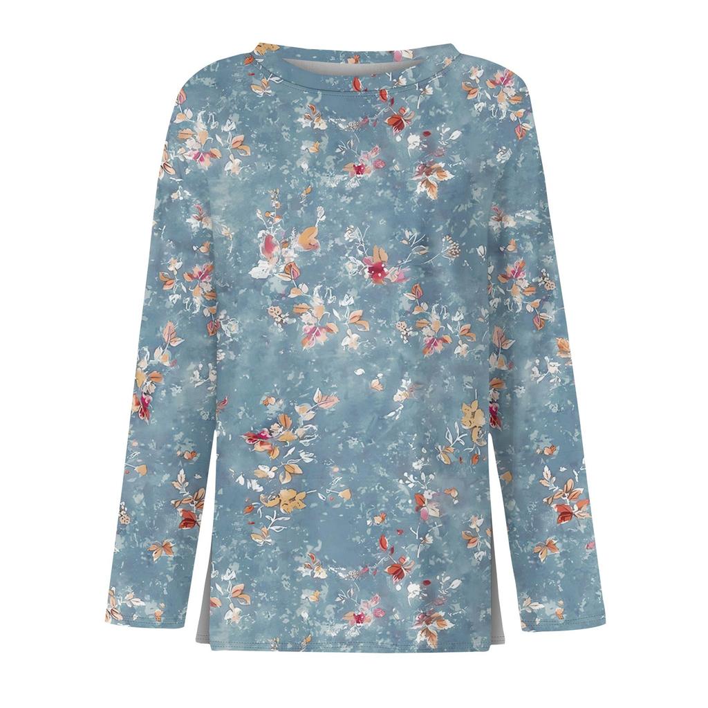 Ladies' Fashionable Casual Long Sleeved Popular Retro Floral Print Pullover Top