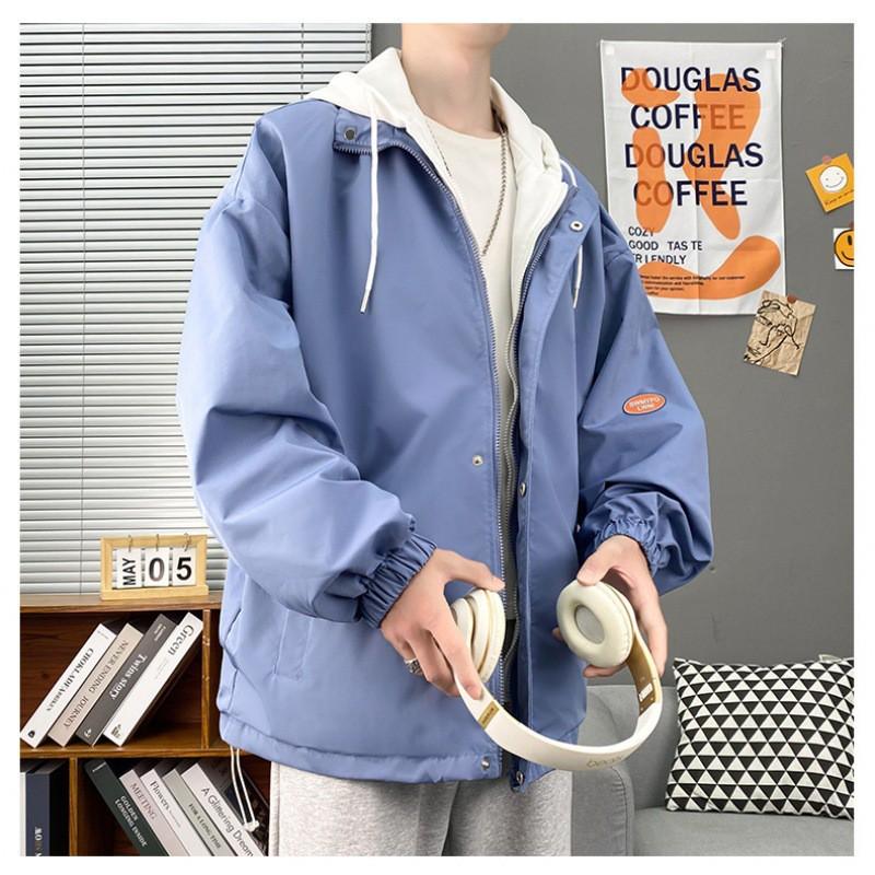 Mens Hooded Windbreaker Jacket Casual Streetwear Loose Fit Layered Look
