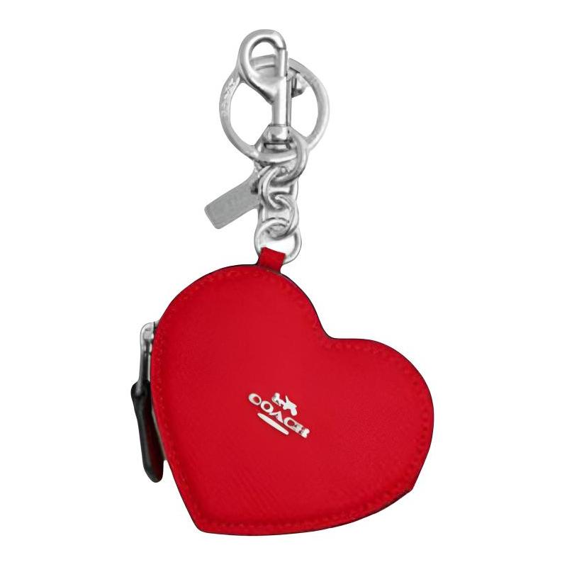 COACH Heart 8 zipper closure heart-shaped bag charm cross-grain leather bag periphery mini women s silver with red Silver with red серебряный