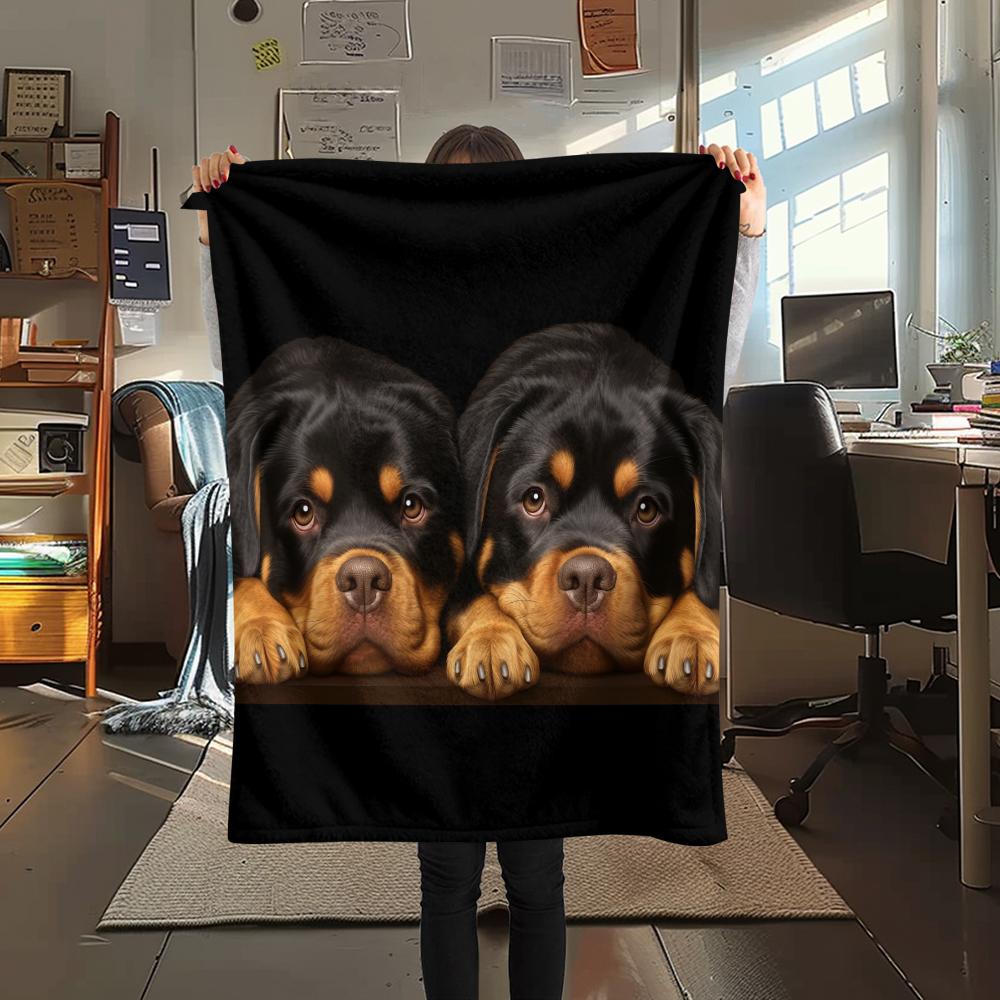Schwarzer Rottweiler, Muster Flanelldecke, Hohe Qualität, Bequem für alle Jahreszeiten, Heimdekoration, Wärme und Komfort, Perfekt für Geschenke.
