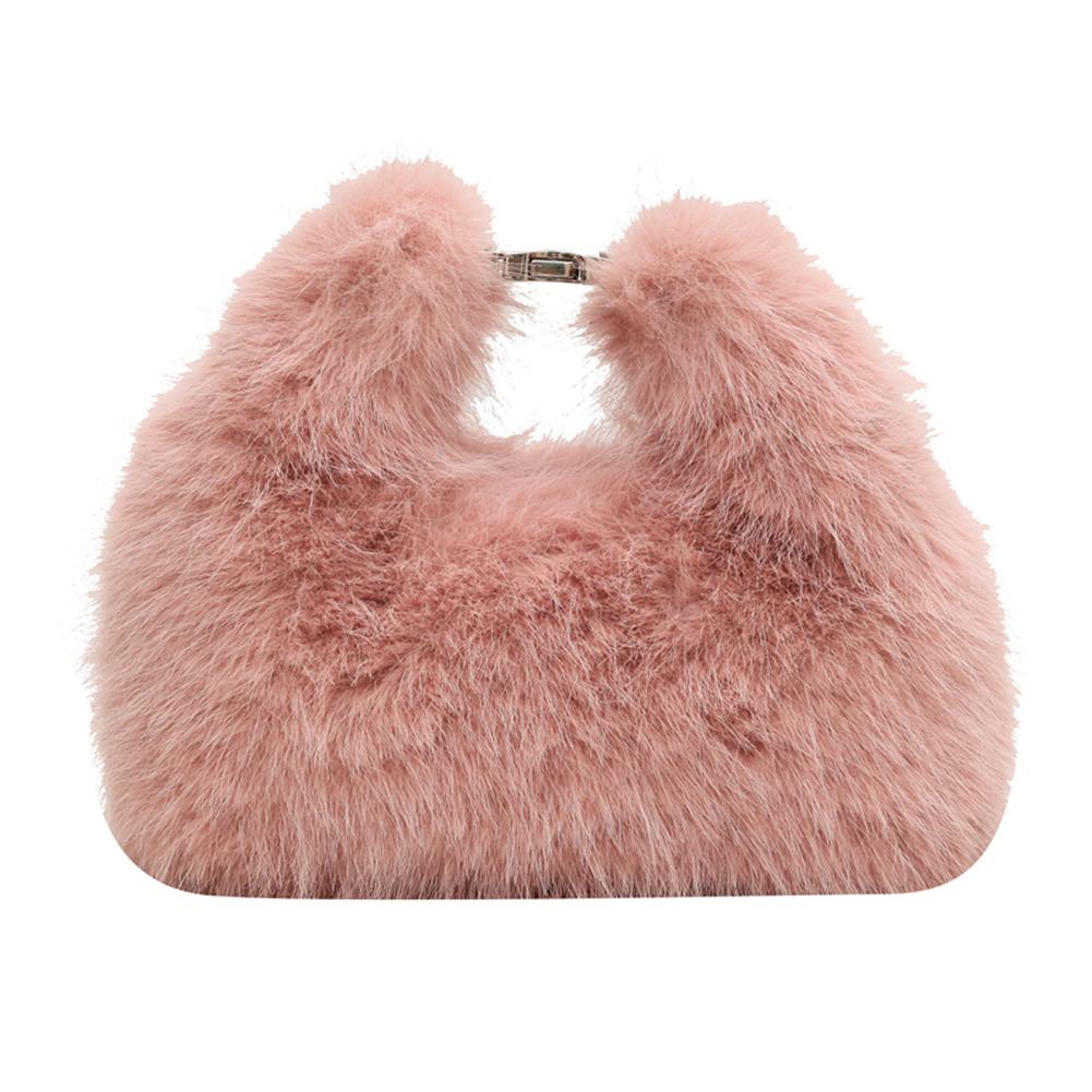 Women Faux Fur Shoulder Bag Soft Plush Fluffy Crossbody Bag Adjustable Strap Solid Color Hobo Bag for Travel Party