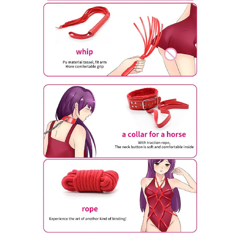 Sex Toys Kits for Couples PU Sex Bondage Set Handcuffs Sex Games Whip Gag Shackles Collar Fluff Stick Nipple Clamp For