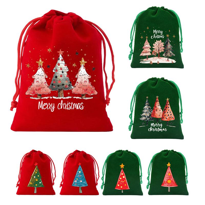 Weihnachts-Samtbeutel mit Kordelzug - 7 Stück zum Verpacken von Weihnachtsfeier-Gastgeschenken oder Geschenken für Freunde, Kinder, Kunden