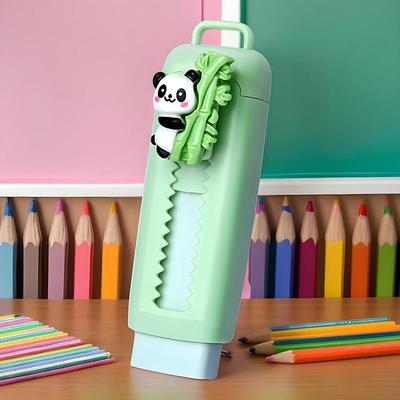 Push Pull Eraser Cartoon Panda Sliding Retractable Pencil Erasers Cute Writing Painting Drawing Clean Tool for Kids