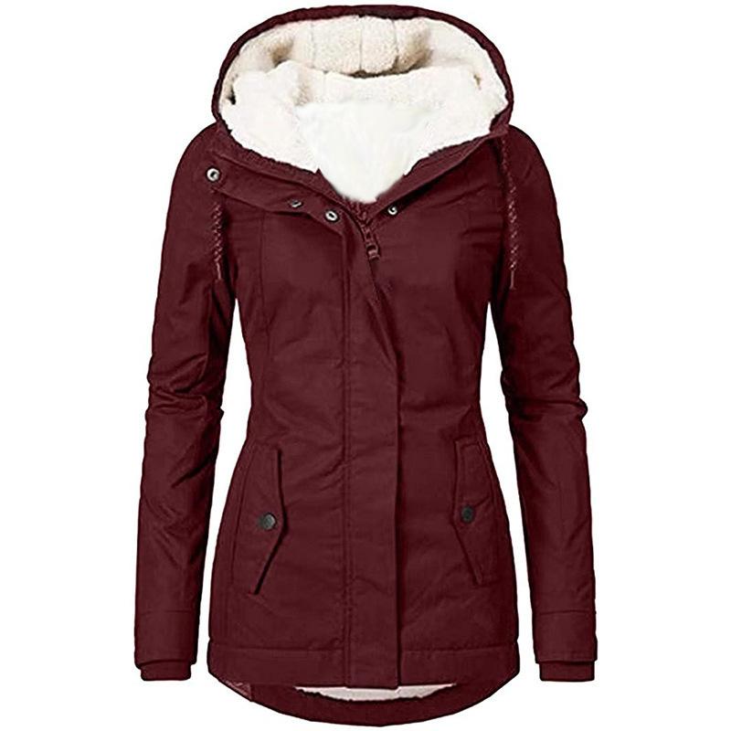 Women's Autumn Winter Solid Color Mid-Length Hooded Jacket Warm Padded Commuter Jacket