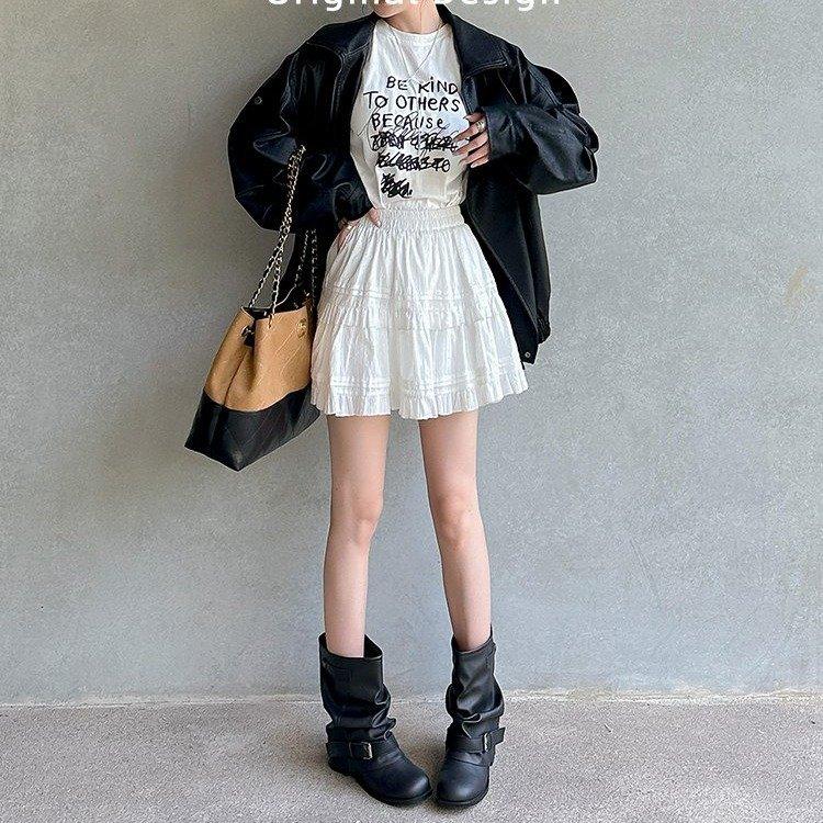 Retro Fashion Pleated Piled Boots Women's 2025 Autumn New Versatile Platform Trouser Boots Martin Boots Western Cowboy Boots