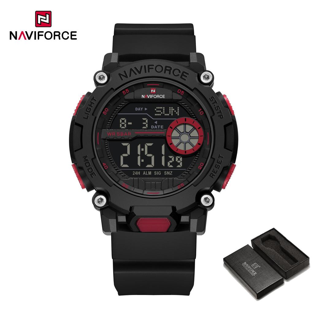 Naviforce Original Men LCD Digital Watch Lightweight Silicone Strap Waterproof Calendar Date Chronograph Alarm Men Boys Outdoor Watch NF7133