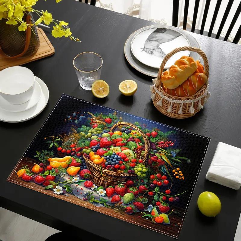 A set of 4 creative fruit element printed placemats that make your dining kitchen more beautiful, perfect for coffee tables, dining tables, and home
