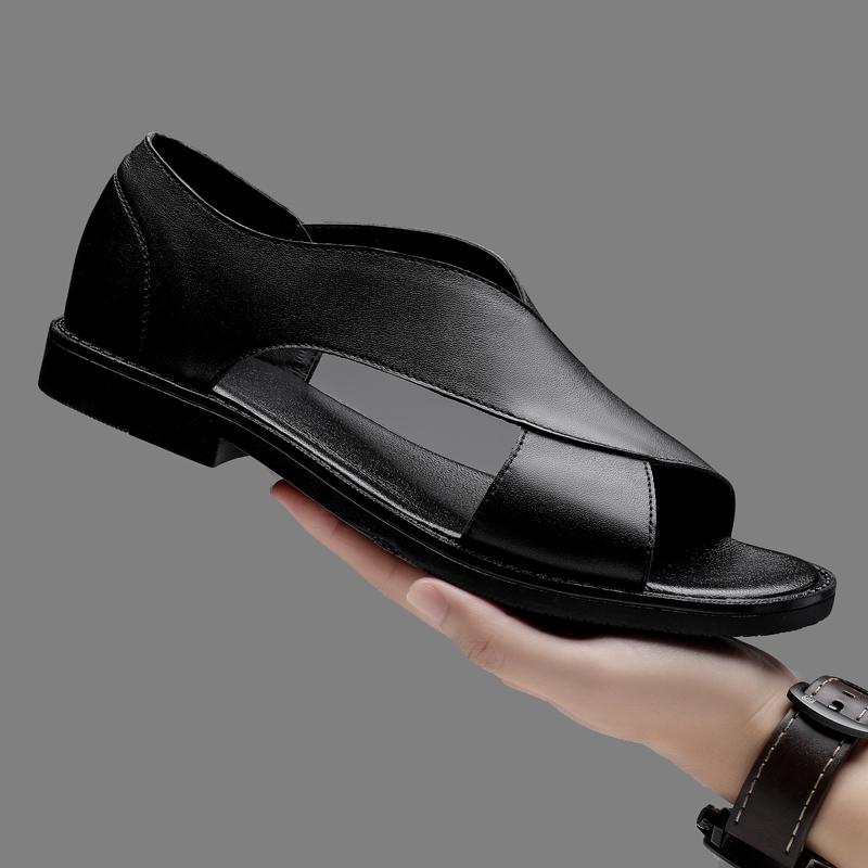 Fashion Summer New Men Sandals with Two Layers of Leather Outdoor Business Comfort Beach Shoes Flat Heel Banquet Social Men Sandals