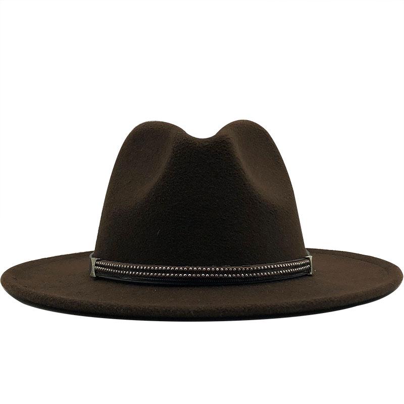 17 Colors Wool Felt Jazz Fedora Hats Belt Buckle Decor Women Unisex Wide Brim Panama Trilby Cowboy Cap Sun Hat