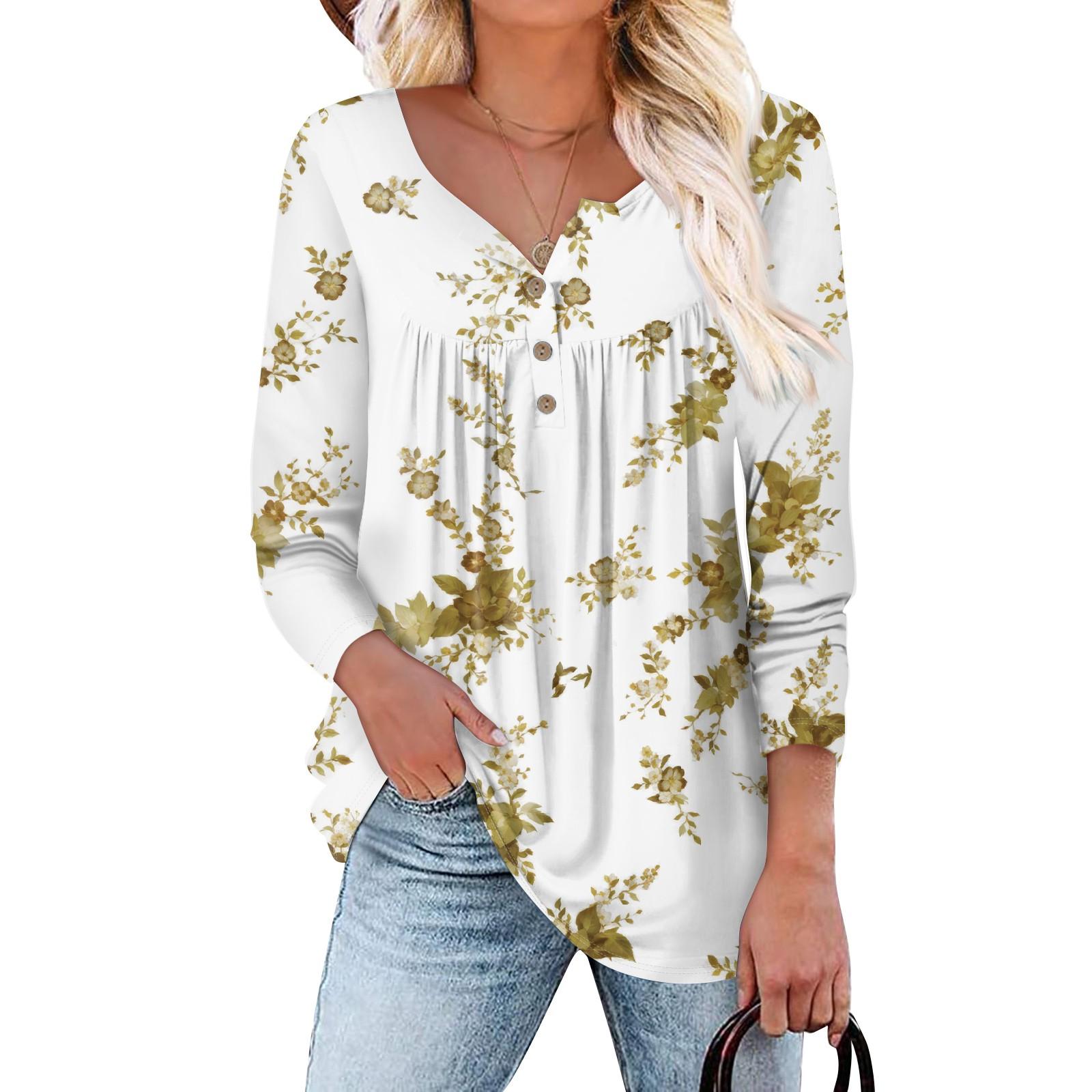 

Літня жіноча модна повсякденна блузка-пуловер із принтом і круглим вирізом із рукавами 3/4 і ґудзиками S білий