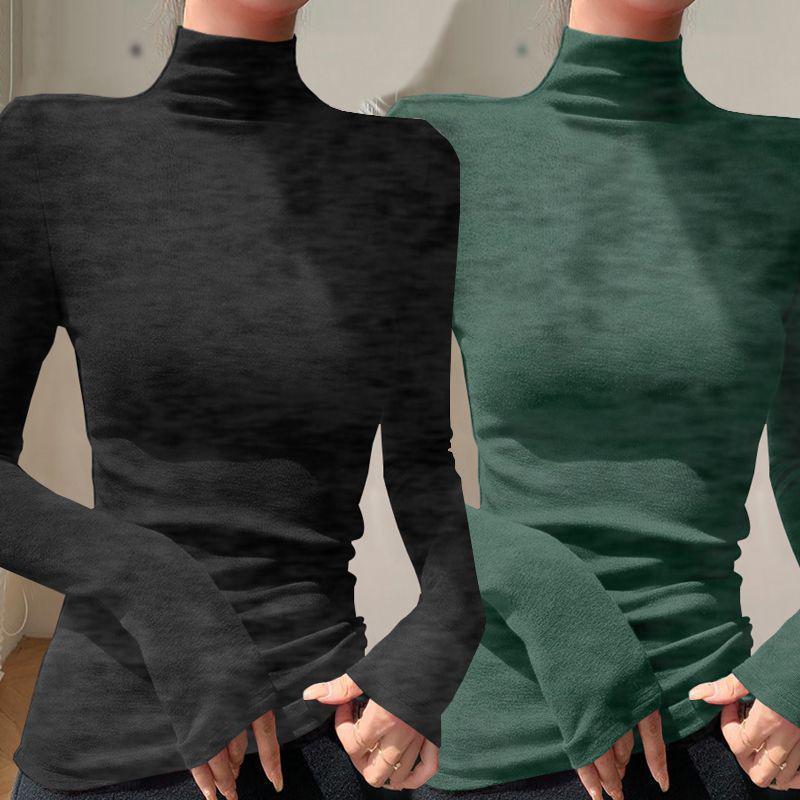 Chic Slim-fit High-neck Long-sleeve Base Layer: Solid Color, Flattering, Versatile Autumn/Winter Top