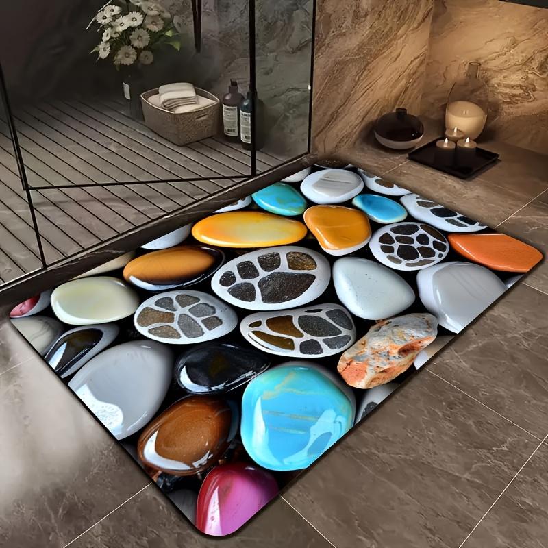 3D Pebble Stone Doormat - Realistic River Rock Floor Mat, Bathroom Entry Rug, Non-Slip, Multiple Sizes