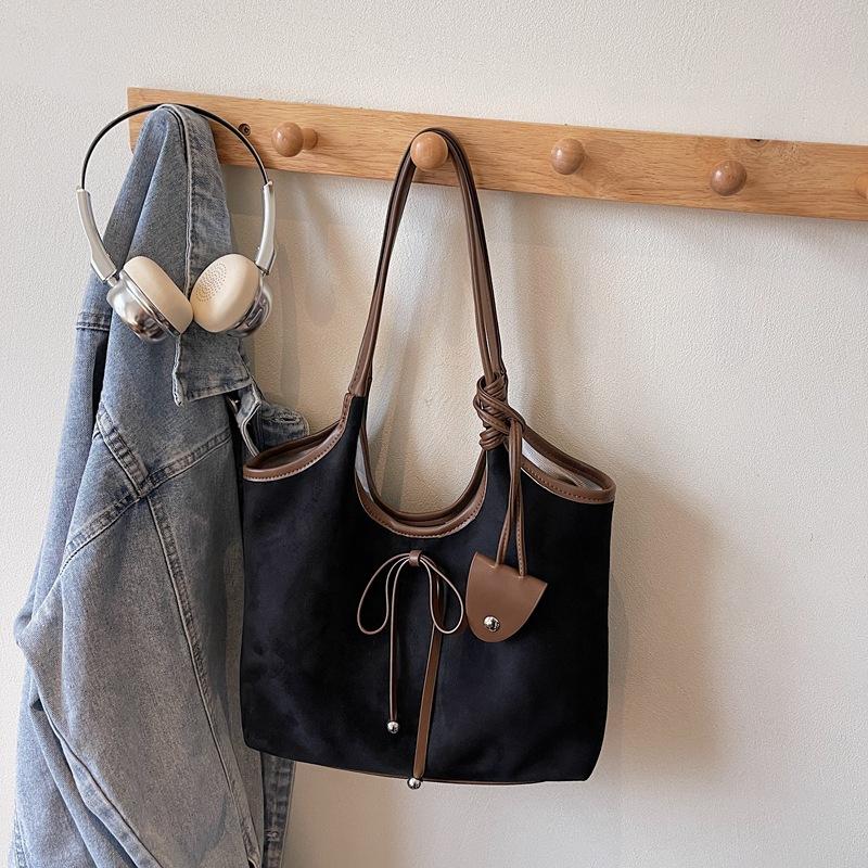 Large capacity retro matte simple tote bag women's autumn new bow underarm shoulder big bag