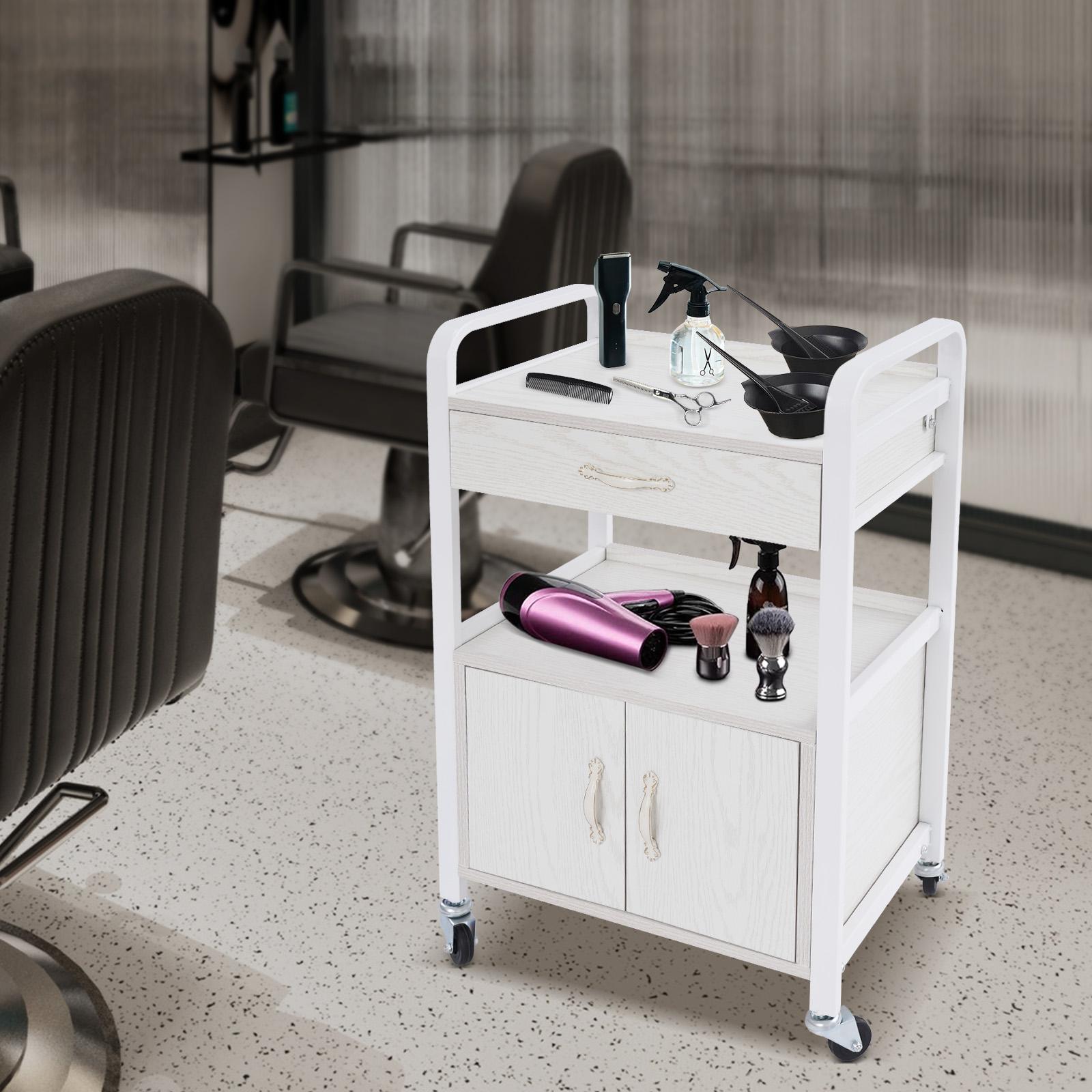 Professional 2-Tier Salon Rolling Cart, Mobile Organizer w/ 4 Wheels, 75kg/165 lbs Capacity, White Beauty Supply Storage Cabinet белый
