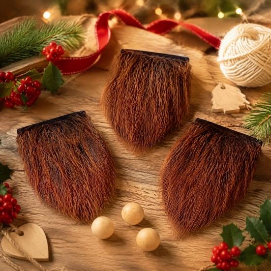 Gnome Beard for Crafts 3Pcs DIY Beards with Wooden Ball Noses, Plush Beard, Christmas Elf Set Faux Fur Dwarf Handmade Doll Decorations Nose