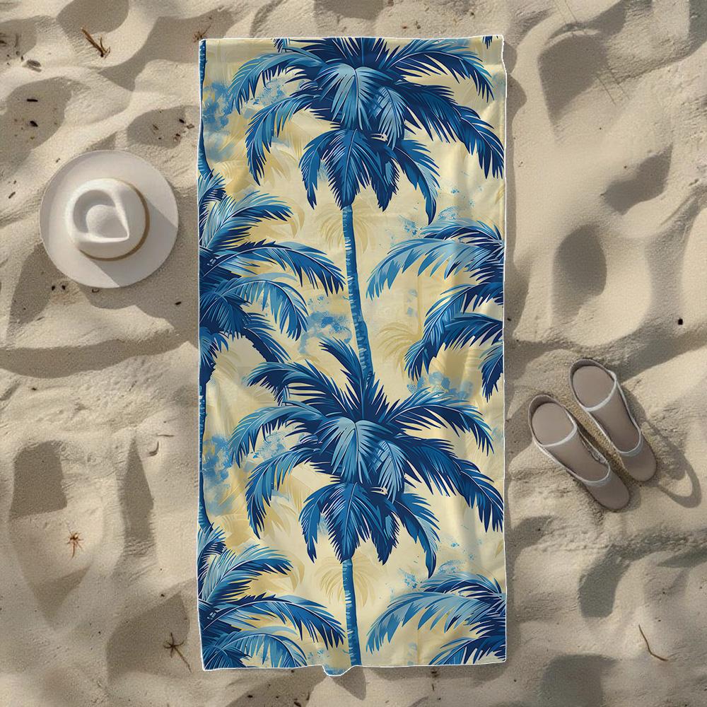 Teal Watercolor Palm Tree Beach Towel, Soft Quick-Drying, Perfect For Portable Outdoor Travel,Swimming, Camping And Summer Beach
