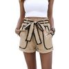 Summer New Contrasting Color Patchwork Belt Tie Casual and Versatile Shorts for Women