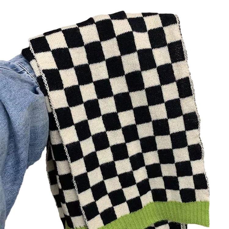 New Korean Style Checkerboard Scarf for Women Trendy Cotton Warm Thickened Scarf for Men Winter