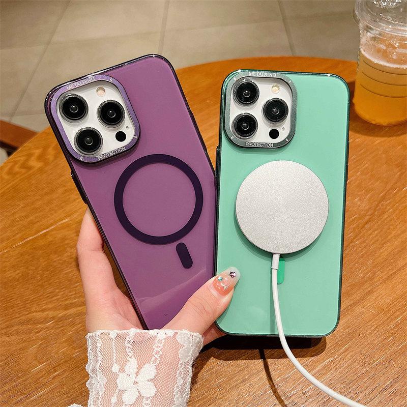 Luxury High-quality Magnetic Suction Wireless Charging HD Through-solid Color Phone Case Suitable for iPhone 14 13 12 11 Pro Max Anti-fall Cases
