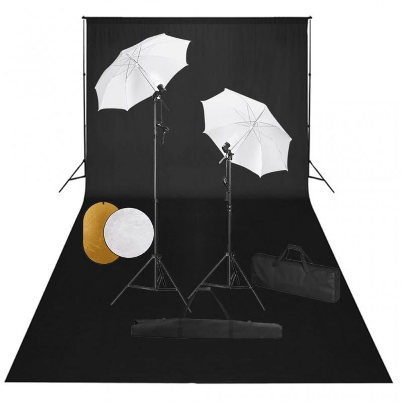 Day and Night - Day and Night Photo Studio Kit Lamps Umbrellas Background and Reflector