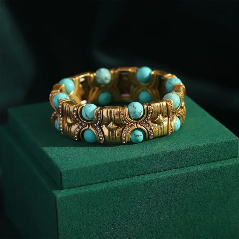 Vintage Blau Naturstein Böhmischer Stil Cameo Schönheitskopf Türkis Schmucksets Für Frau Halskette Und Ohrring Perlen Antik
