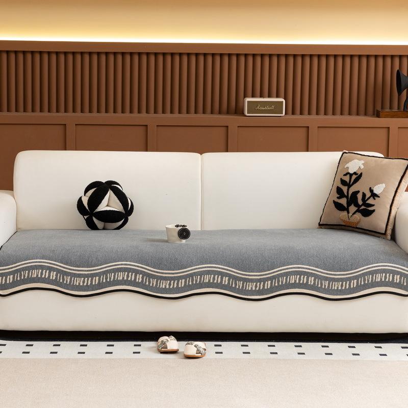 Retro High-End Special-Shaped Sofa Cushion, Universal In All Seasons, Fixed Non-Slip Straight Row Seat Cushion  New Cover Towel