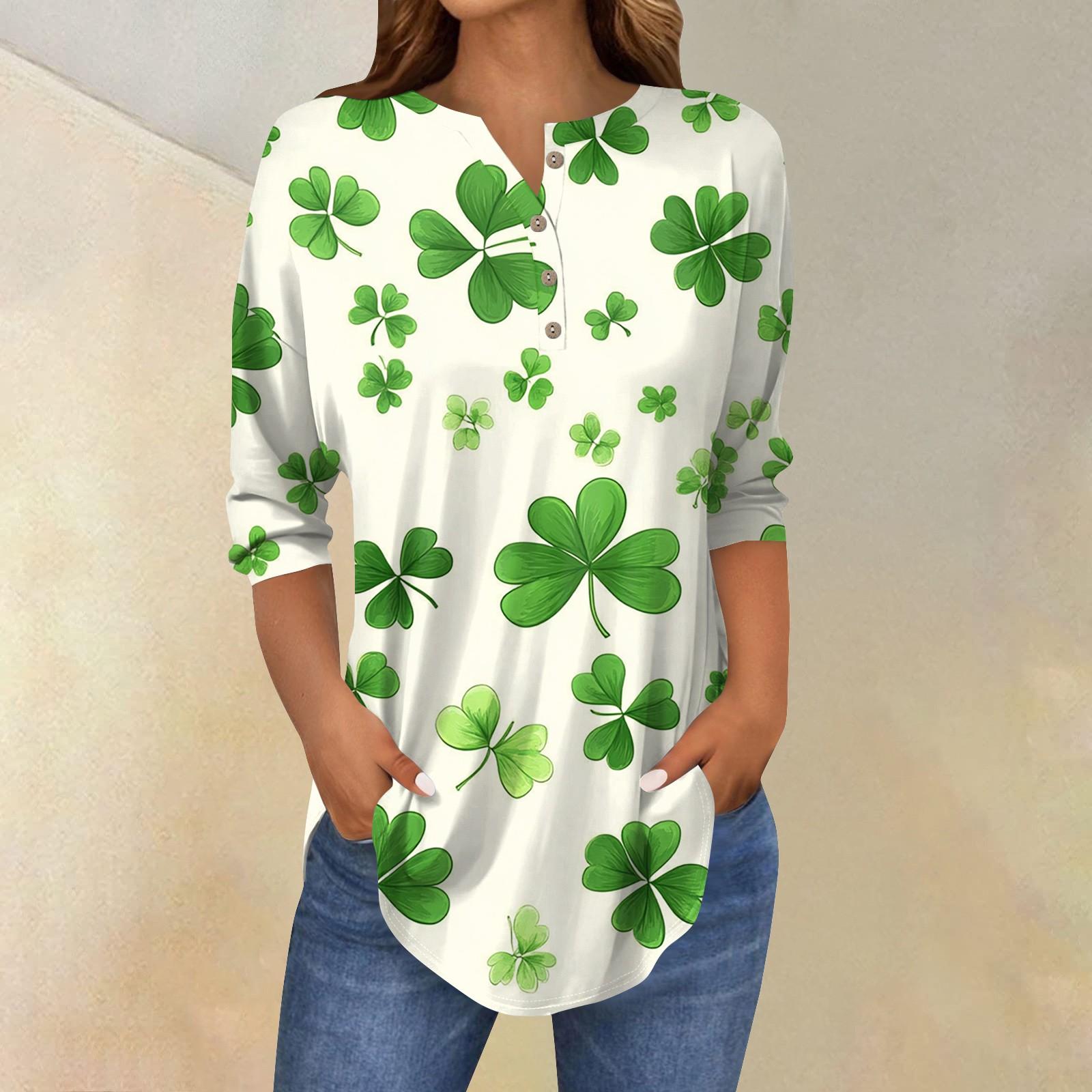 

Женские топы с рукавами 3/4, летние футболки с принтом и V-образным вырезом, повседневные базовые футболки, рубашки на пуговицах, туники, топы St. День Патрика XL белый