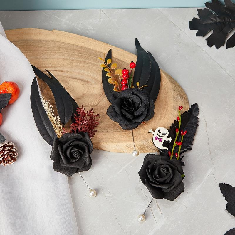 

Брошь на Хэллоуин, имитация цветов розы, призрак, демон, ужас, праздничная вечеринка, ювелирные изделия, булавки для одежды, аксессуары, украшение для фотографии