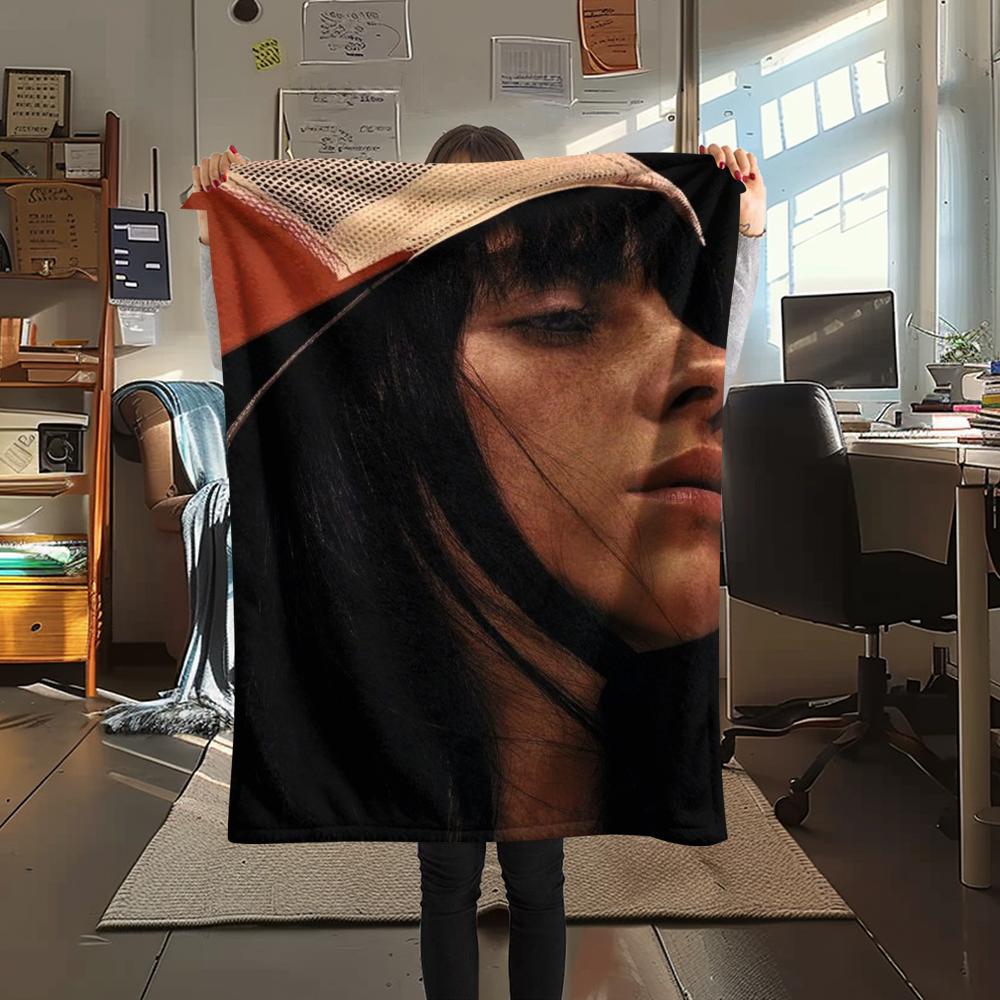 1 Stück Billie Eilish Aufdruck Flanelldecke, Hohe Qualität, Bequem für alle Jahreszeiten, Heimdekoration, Wärme und Komfort, Perfekt für Weihnachtsgeschenke
