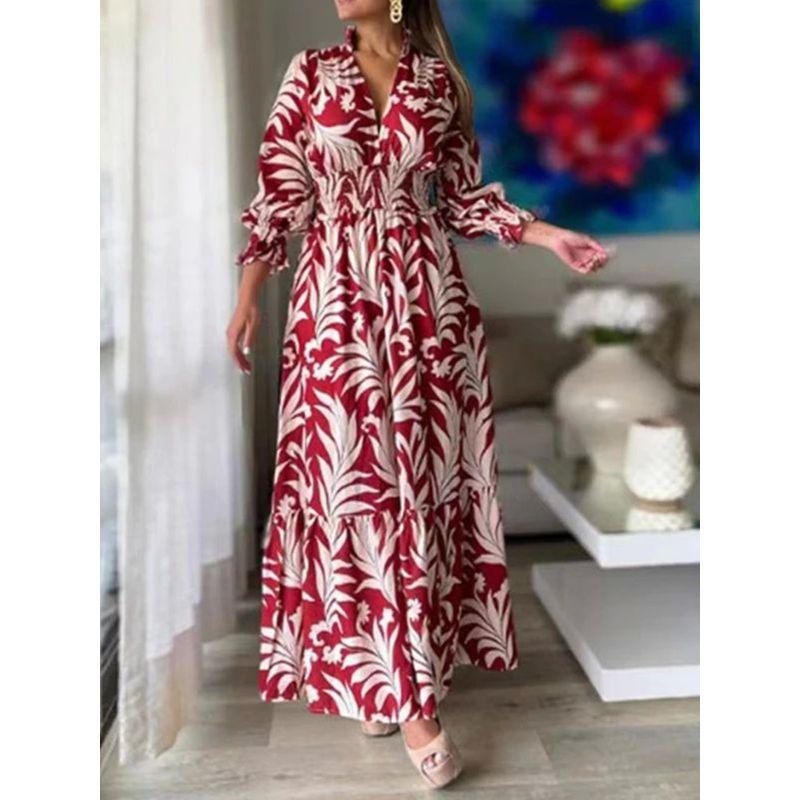 Women's Solid Color Printed Large Dress Solid Color Printing Large Swing Dress Female