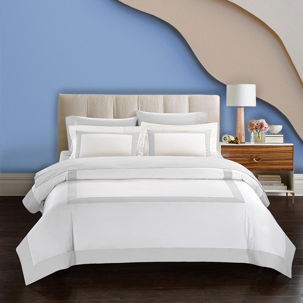 Chateau 3-częściowy zestaw poszwy na kołdrę z wzorem Multi-Box 600TC ze 100% bawełny egipskiej – różne rozmiary i kolory (1 poszwa na kołdrę i 2 poszewki na poduszki)