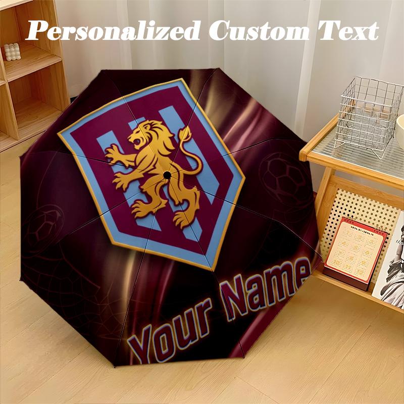 8 Rib Auto Folding Umbrella Aston Villa Print Custom Name Text Portable Rain Gear